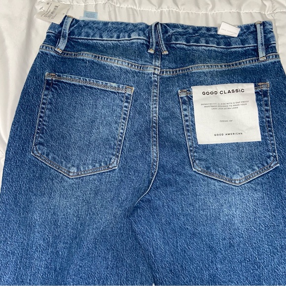 NWT Good American Good Classic Slim Straight Jeans sz 12 31 Medium Blue Raw Hem - Picture 3 of 9